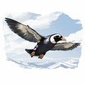 Arctic Puffin Flying In Comic Art Style