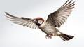 Realistic Sparrow In Flight: High-key Lighting Bird Photography