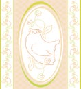 Bird on the flower background in oval frame