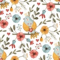 Bird and flower seamless vector pattern. Royalty Free Stock Photo