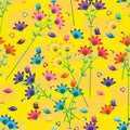 Bird flower stem butterfly colorful kitchen yellow seamless pattern