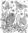 Bird and flowers coloring page. Cuban tody Royalty Free Stock Photo