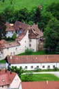 Bird-fly overview to small village in Alsace Royalty Free Stock Photo