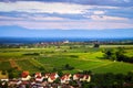 Bird-fly overview to small village in Alsace Royalty Free Stock Photo