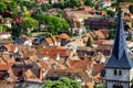 Bird-fly overview to small village in Alsace Royalty Free Stock Photo