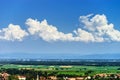 Bird-fly overview to small village in Alsace Royalty Free Stock Photo