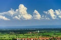 Bird-fly overview to small village in Alsace Royalty Free Stock Photo