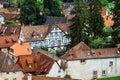 Bird-fly overview to small village in Alsace Royalty Free Stock Photo