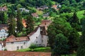 Bird-fly overview to small village in Alsace Royalty Free Stock Photo