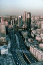 Bird fly view on sunset tel aviv modern city in Israel Royalty Free Stock Photo