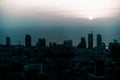 Bird fly view on sunset tel aviv modern city in Israel Royalty Free Stock Photo