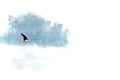 A bird flying on blue sky watercolor illustration painting background. Royalty Free Stock Photo