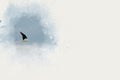A bird flying on blue sky watercolor illustration painting background. Royalty Free Stock Photo