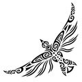 Bird flying tattoo tribal stylised maori koru design Royalty Free Stock Photo