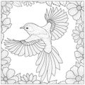 Bird in a frame with flowers.Coloring book antistress for children and adults Royalty Free Stock Photo