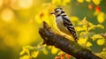 Golden Hour Encounter: Downy Woodpecker In The Forest