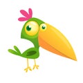 Funny green bird cartoon. Vector illustration Royalty Free Stock Photo