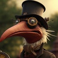 Bird with Glasses and Helmet on a Dark Background. Funny Aviator Animal. AI Generated