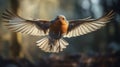 Enchanted Realism: Captivating Robin In Flight Rendered In Cinema4d