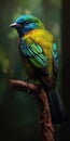 Bird green-headed oriole on a branch close-up. Generative AI