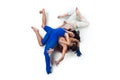 The group of modern dancers, art contemp dance, blue and white combination of emotions