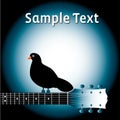 Bird on guitar neck with text