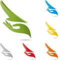 Bird and hand, bird and airplane logo