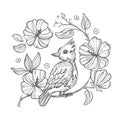 BIRD HAND DRAWN Illustration In Vintage Style With Flowers Royalty Free Stock Photo