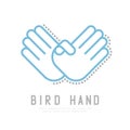 Bird Hand finger with dot shadow icon, sign language concept outline stroke flat design blue and grey color illustration Royalty Free Stock Photo