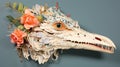 A bird head made out of paper with flowers, AI