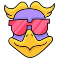 Bird head wearing cool stylish glasses. doodle icon drawing