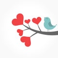 Bird on heart branch. Valentine`s day Royalty Free Stock Photo