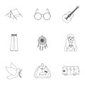 Bird, hemp, leaf and other hippy equipment. Hippy set collection icons in outline style vector symbol stock illustration