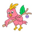 Bird holding a stick for a billiard stick, doodle icon image kawaii