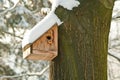 Bird house. Booth breeding on tree Royalty Free Stock Photo