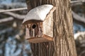 Bird house. Booth breeding on tree Royalty Free Stock Photo