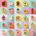 Bird house icons set, flat style Royalty Free Stock Photo