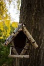 Bird house out of wood front view Royalty Free Stock Photo