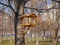 A bird house on the tree in spring time Royalty Free Stock Photo