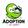 A bird hugs a child. Adoption of a child logo