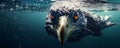 Bird hunting underwater dramatic closeup of a sleek hunting predator. Concept Underwater Photography, Dramatic Closeup, Bird