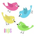 Bird icon set. Cute kawaii cartoon funny baby character. Birds collection. Flying animal. Decoration element. Colorful sticker