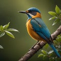Blue-breasted Kingfisher perching on a tree branch