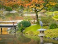 Bird in the Japanese garden in Autumn, Seattle Royalty Free Stock Photo