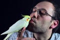 Bird kiss a man