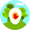 Bird life illustration, vector emblem for bird watching societies, wild forest hiking or nature protection organizations