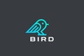 Bird Logo abstract vector design Linear style. Dove Sparrow sitting Logotype icon