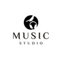 Bird with headset for music studio logo design template