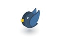 Bird, message symbol, tweet isometric flat icon. 3d vector