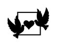 Dove birds silhouettes holding heart, metal art